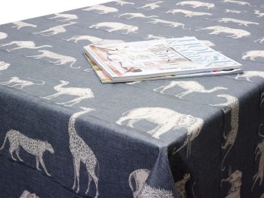 Smoke Grey Prairie Safari Animals Matte Finish Wipe Clean Oilcloth Tablecloth
