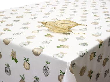 White Gold Silver Christmas Decorative Baubles PVC Vinyl Wipe Clean Tablecloth
