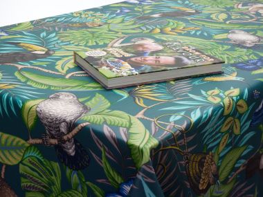 Duck Egg Toucans Monkeys and Parrots Tropical Matt Finish Oilcloth Wipe Clean Tablecloth