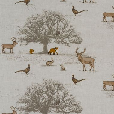 Beige Natural Woodland Animals 100% Cotton Curtain Upholstery Fabric