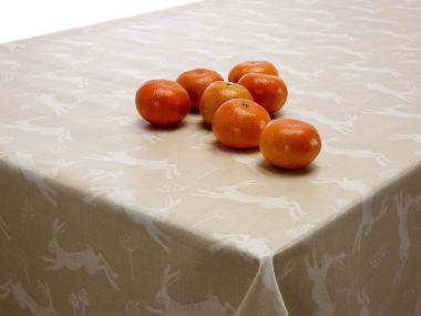 Taupe Duck Egg Sage Leaf Floral Oilcloth