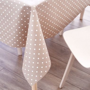 Small Dot Taupe Polka Dot PVC Vinyl Wipe Clean Tablecloth