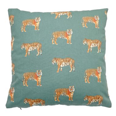 Teal Tigers Fabric Cushion Cover