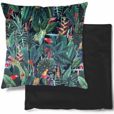 Tropical Rainforest Animals Black Floral Velvet Cushion Cover With Multiple Backing Colours