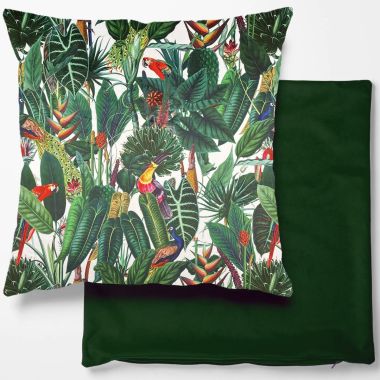 Tropical Rainforest Animals White Floral Velvet Cushion Cover With Multiple Backing Colours