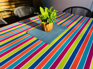 Vibrant Multi Stripe Outdoor/Indoor Waterproof Tablecloth 150cm Wide