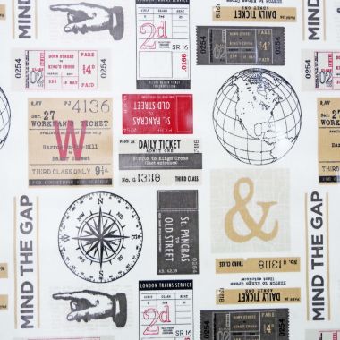 Beige Taupe Beige Vintage Train Tickets Oilcloth Wipe Clean Tablecloth