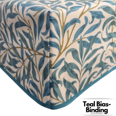 William Morris Willow Boughs in Teal/Duck Egg Matte Finish Wipe Clean Oilcloth WITH BOXED CORNERS & BIAS-BINDING Tablecloth