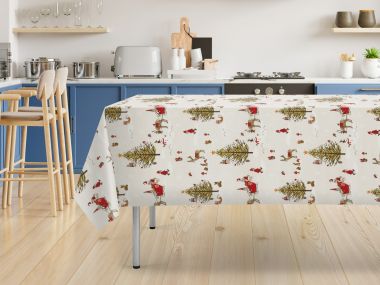 Beige Christmas Woodland Oilcloth Wipe Clean Festive Tablecloth