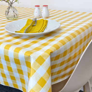 Yellow and White Gingham PVC Vinyl Wipe Clean Tablecloth