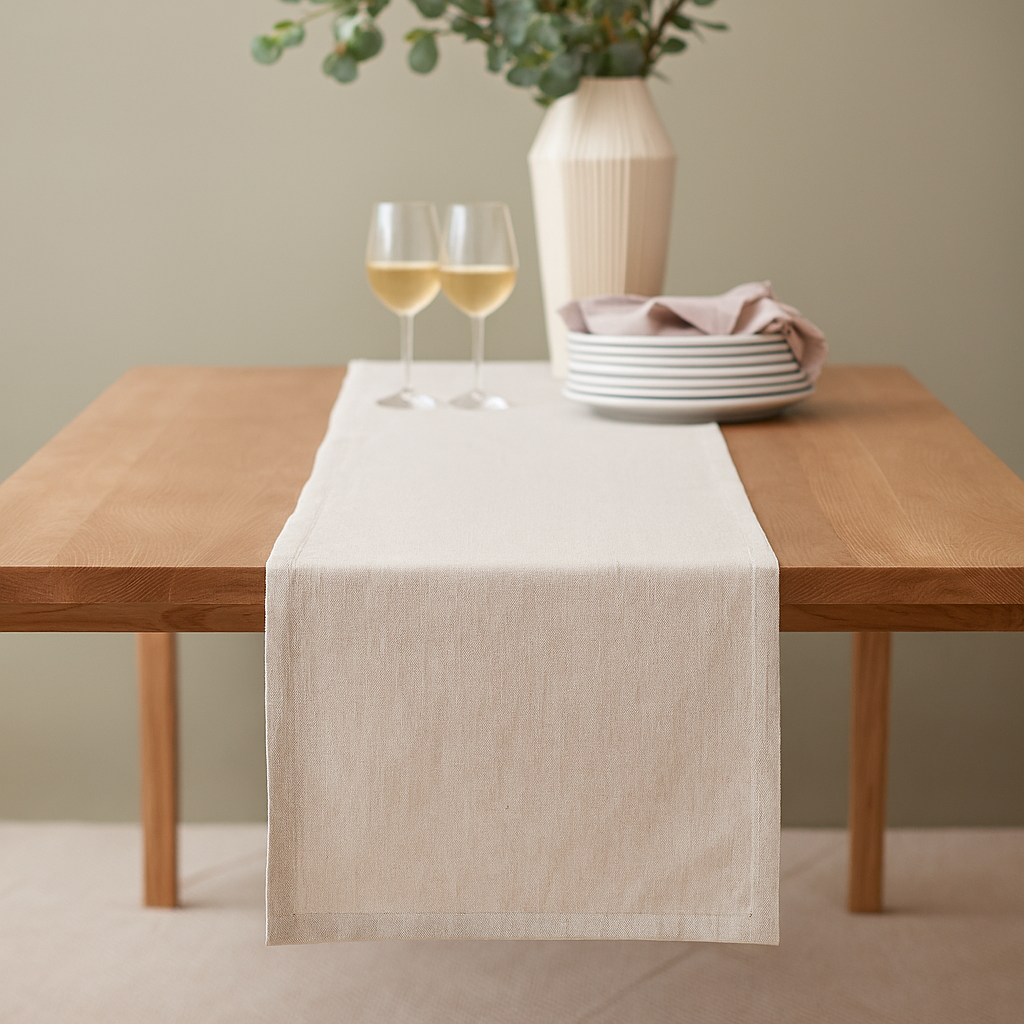 Plain Silver 100% Cotton Fabric Table Runner
