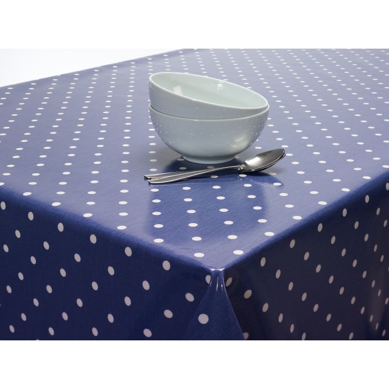 Dotty Denim Blue Polka Dot Oilcloth WITH BOXED CORNERS & BIAS-BINDING Wipe Clean Tablecloth