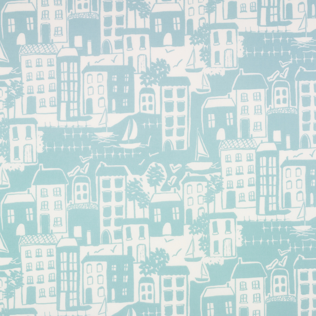 Duck Egg Nautical Seaside Scene Oilcloth WITH BIAS-BINDING HEMMED EDGING Wipe Clean Tablecloth