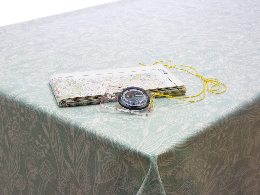 Duck Egg Rabbits and Wildlife Scene Oilcloth WITH BIAS-BINDING HEMMED EDGING Wipe Clean Tablecloth