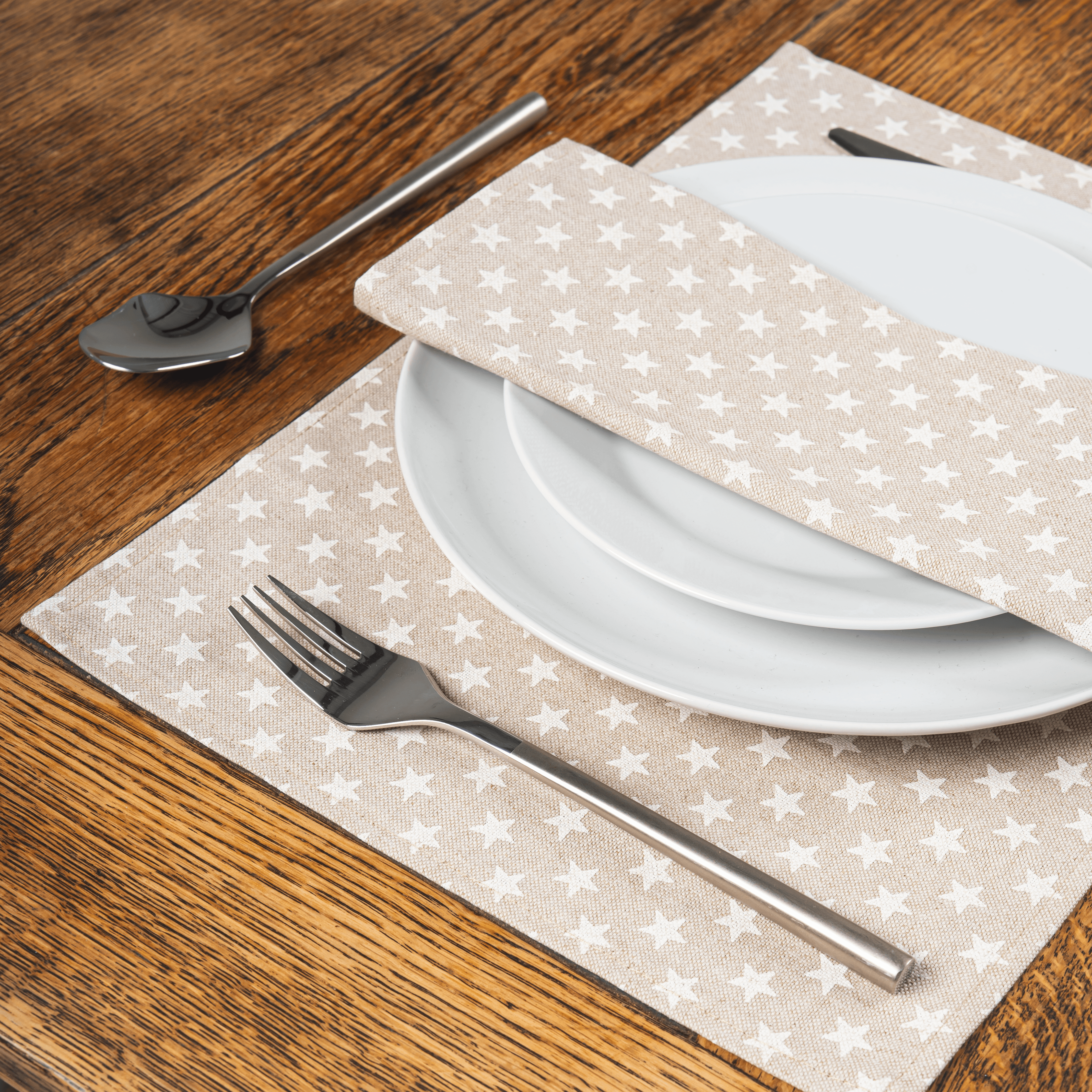 Linen and White Stars Fabric Placemat 