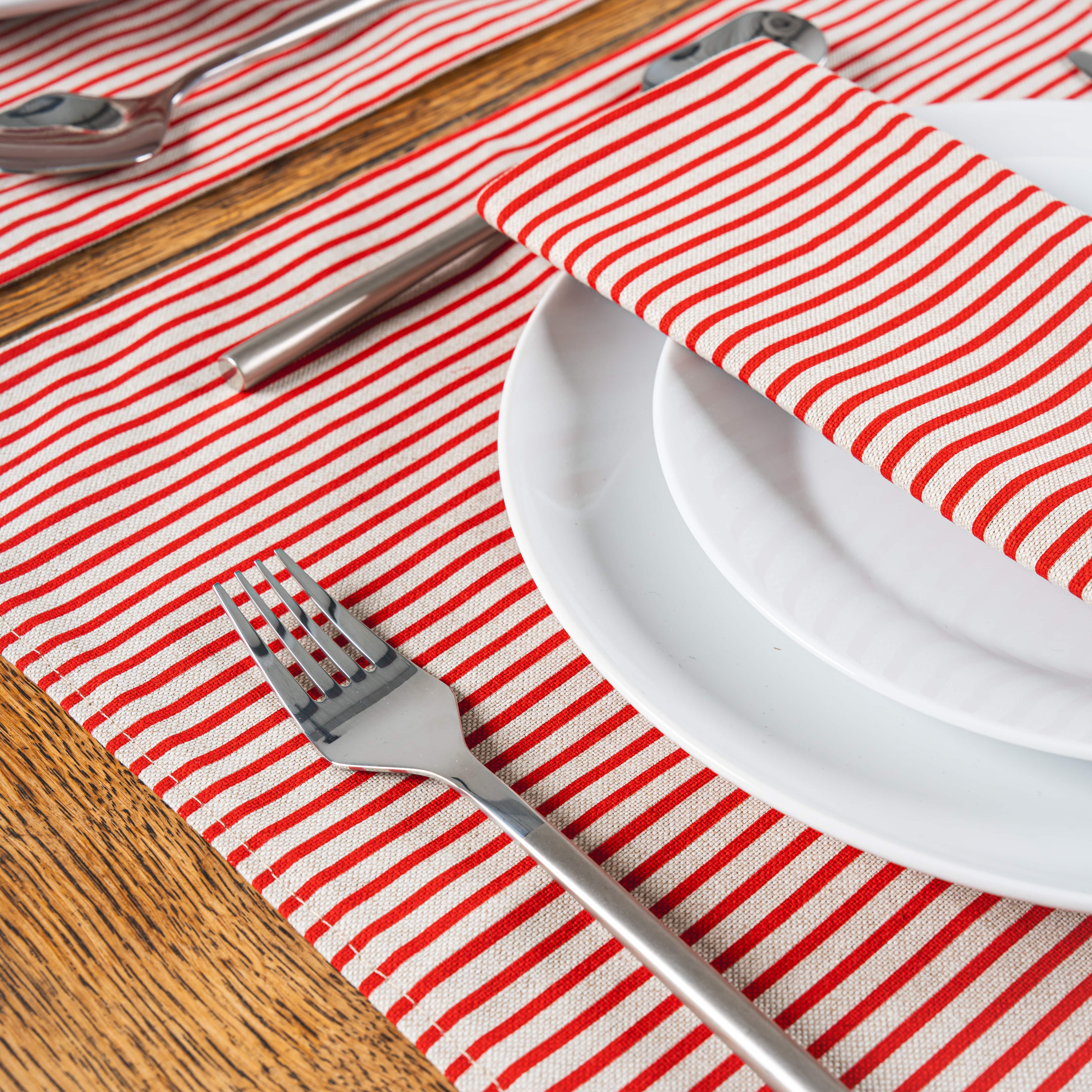 Linen and Red Stripe Fabric Placemats