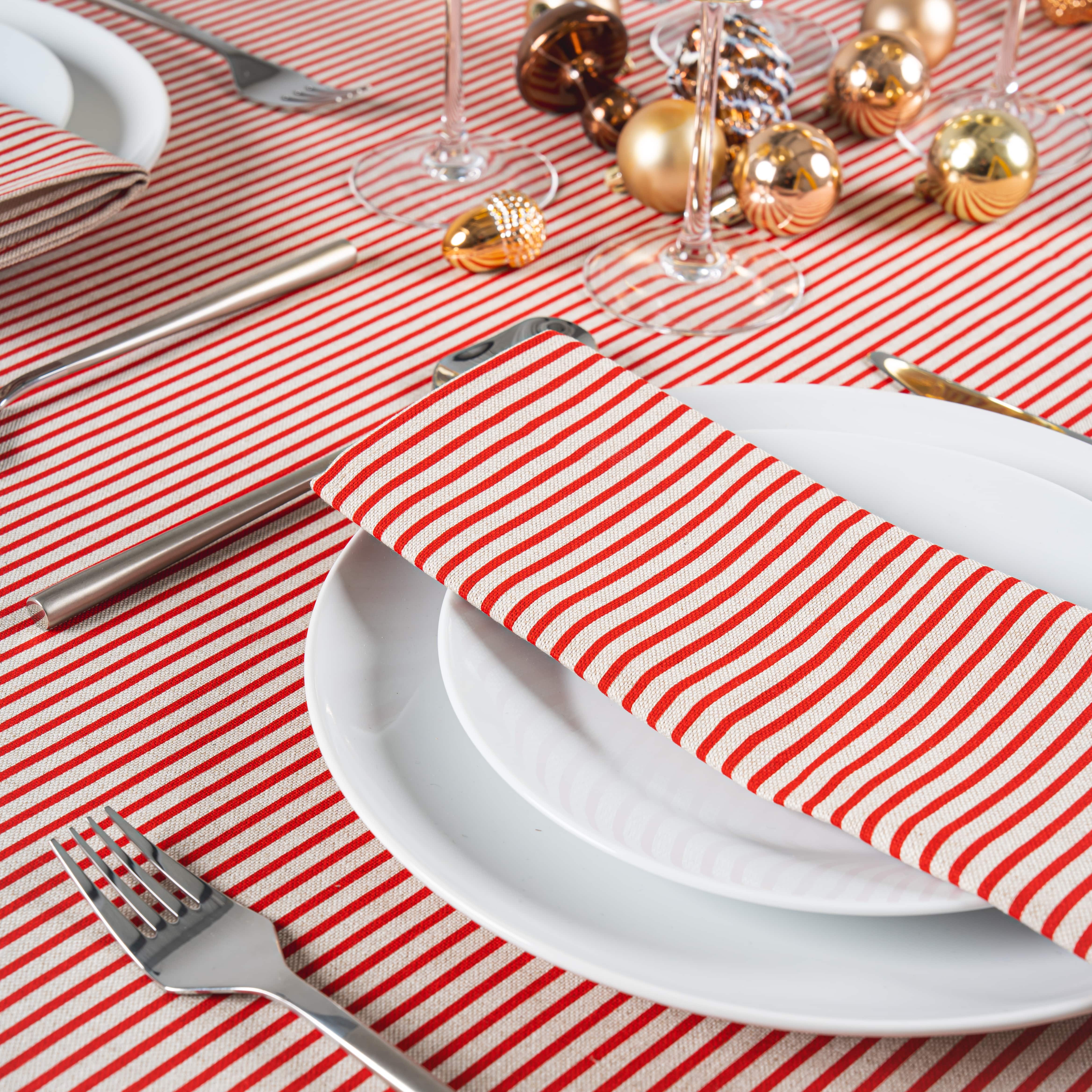 Linen and Red Stripe Fabric Napkins