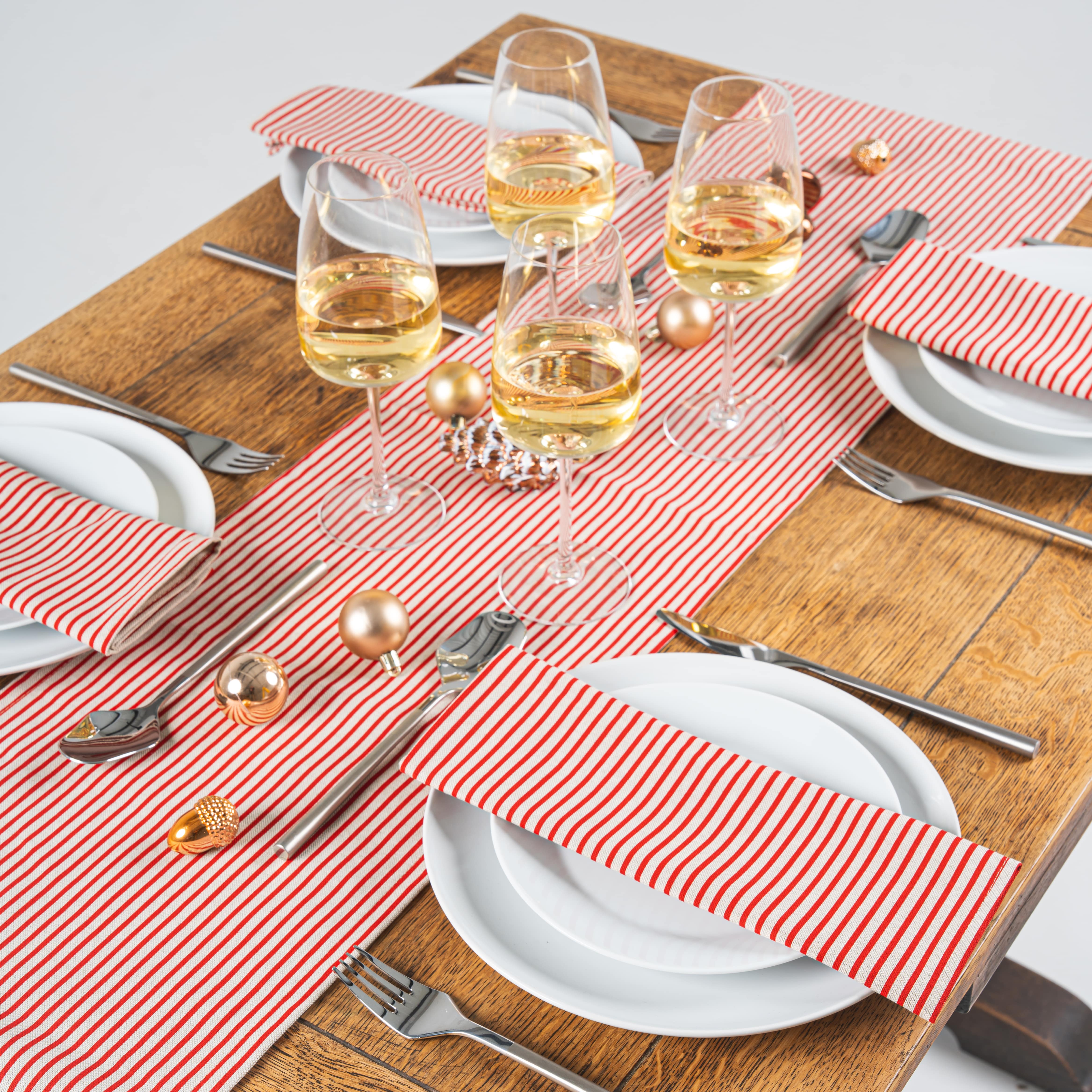 Linen and Red Stripe Fabric Table Runner