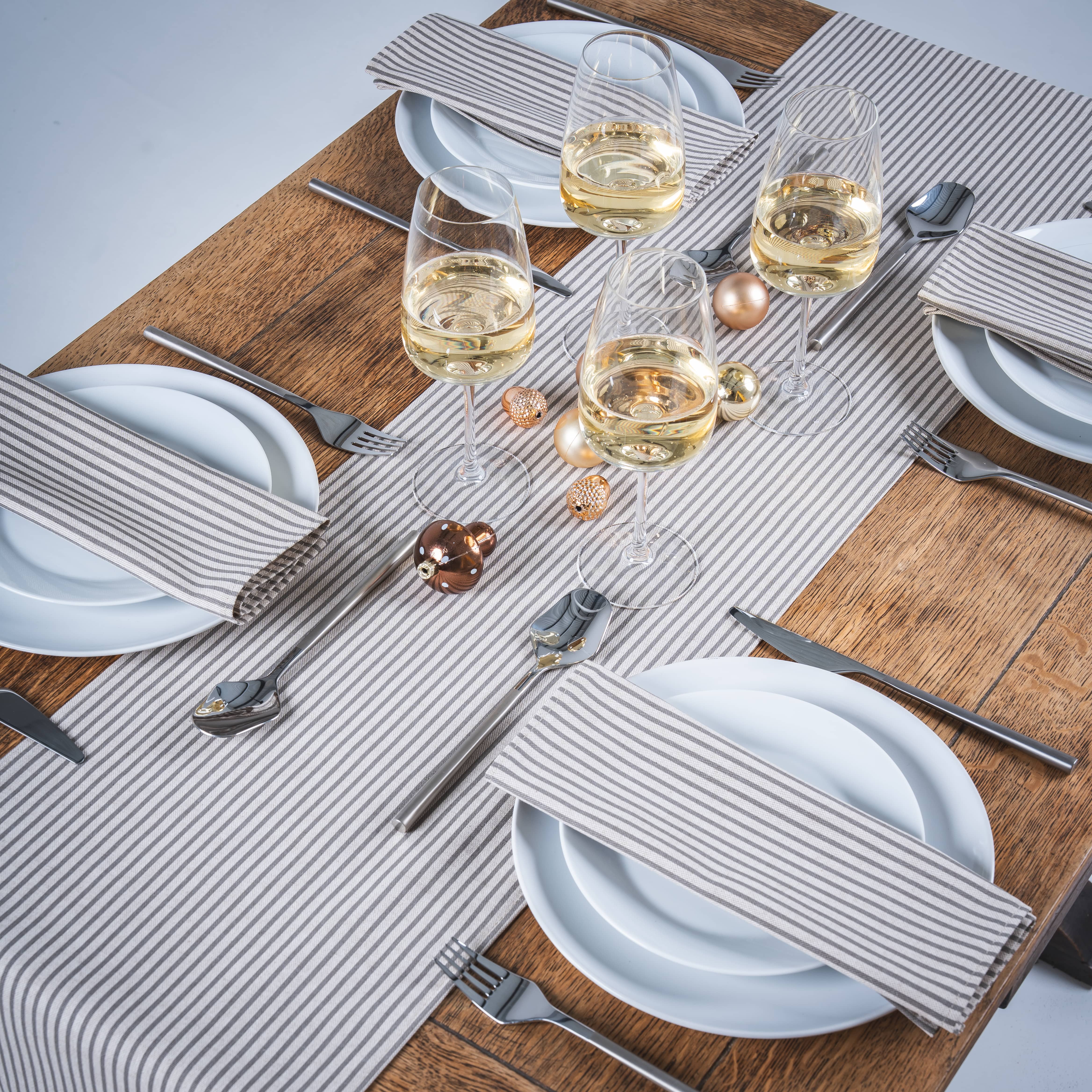 Linen and Grey Stripe Fabric Table Runner