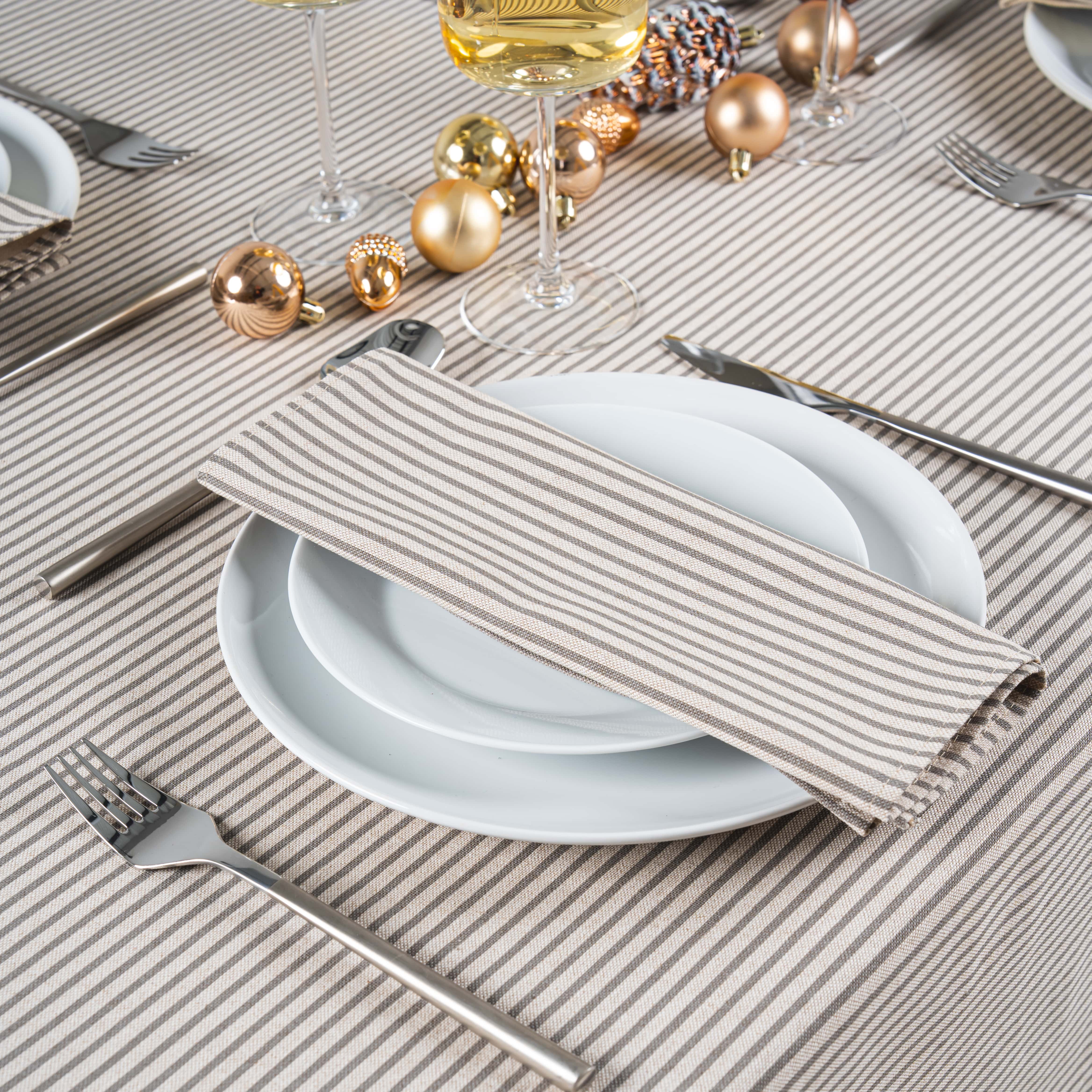 Linen Grey Stripe 100% Fabric Napkin Set