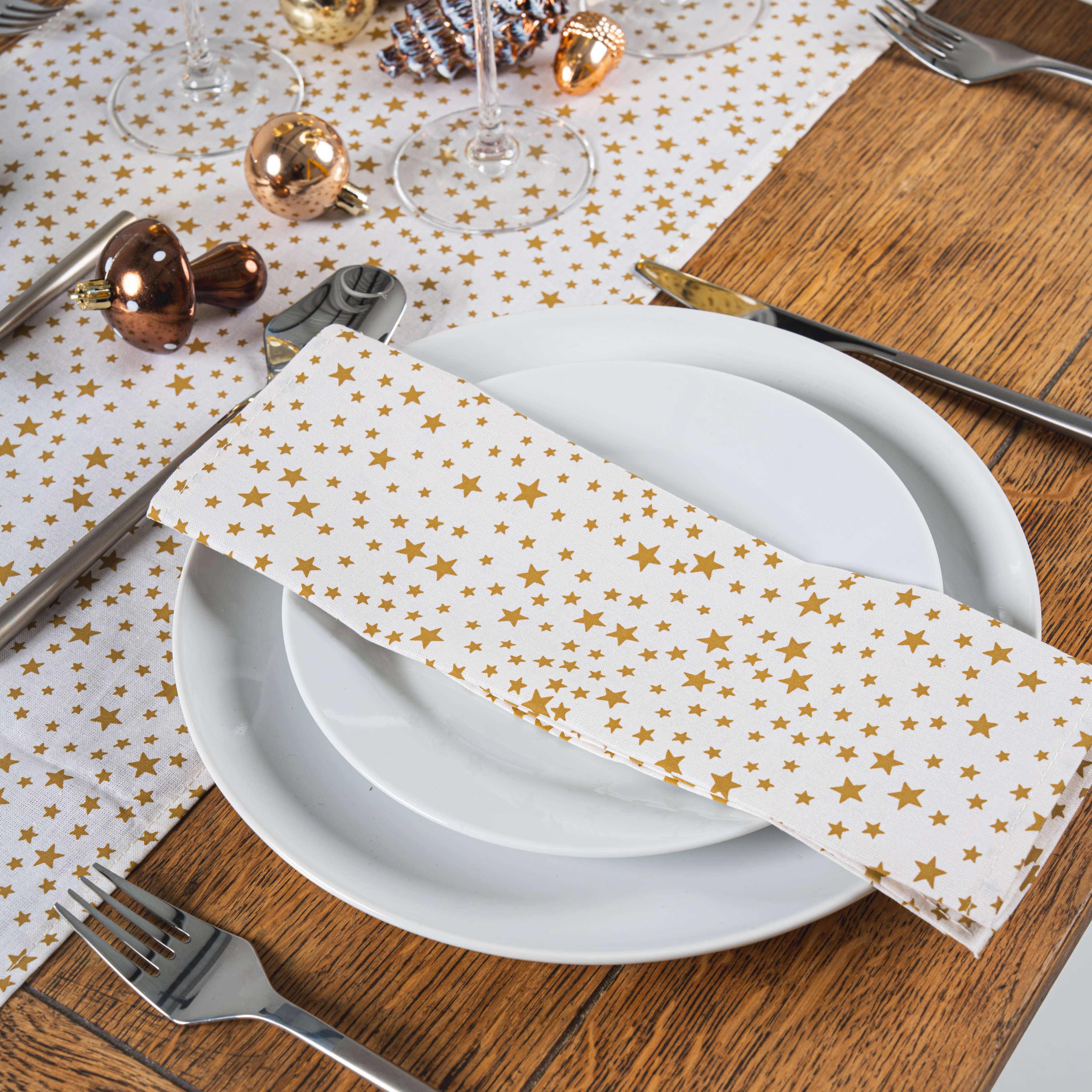 Cream & Gold Christmas Stars 100% Cotton Fabric Napkin