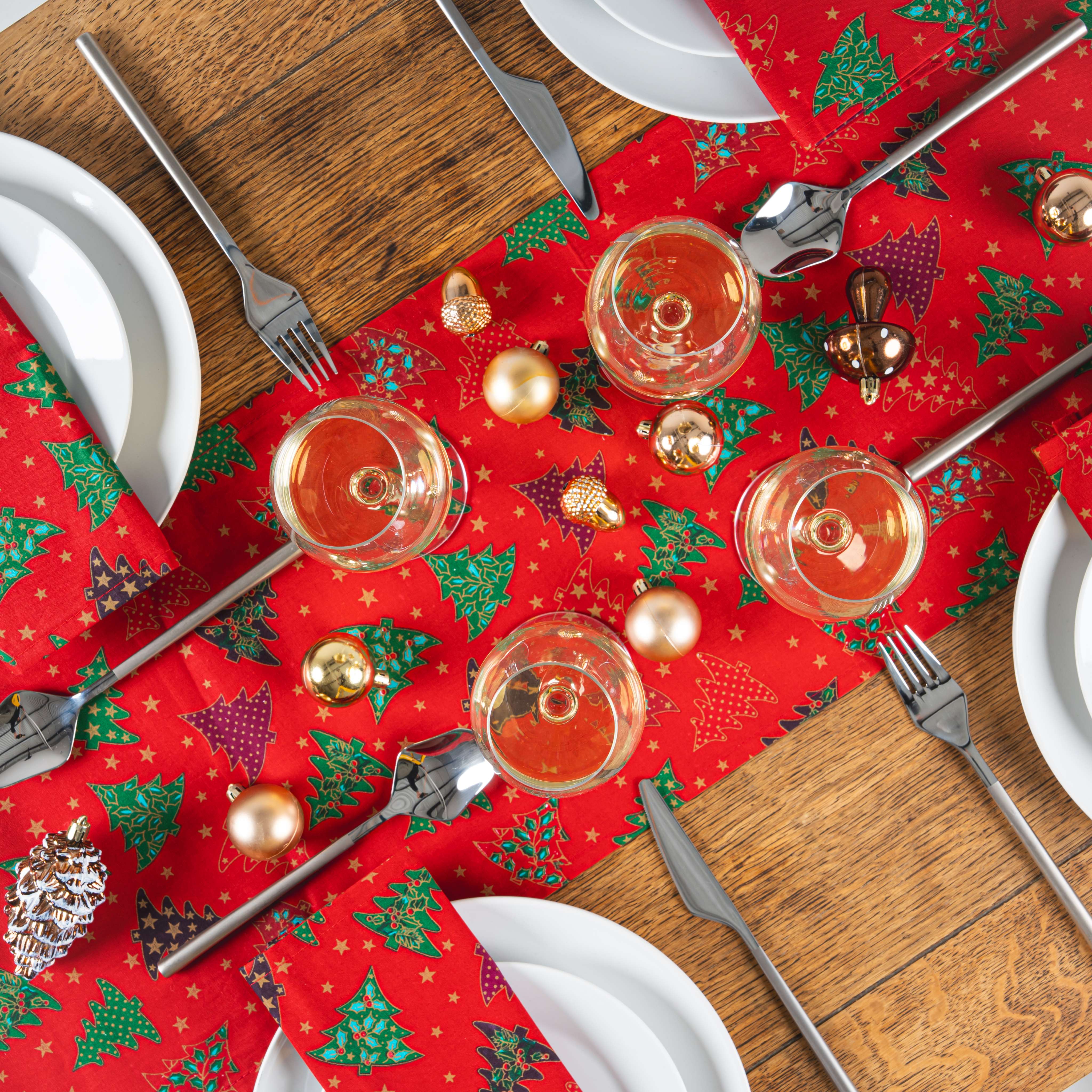 Red Green Christmas Trees Christmas Cotton Fabric Table Runner