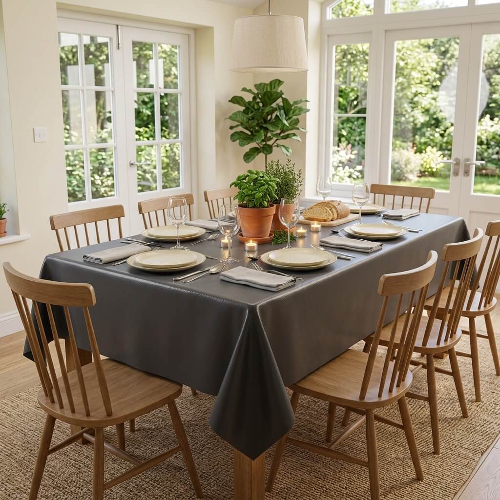 Plain Smoke Grey PVC Vinyl Wipe Clean Tablecloth