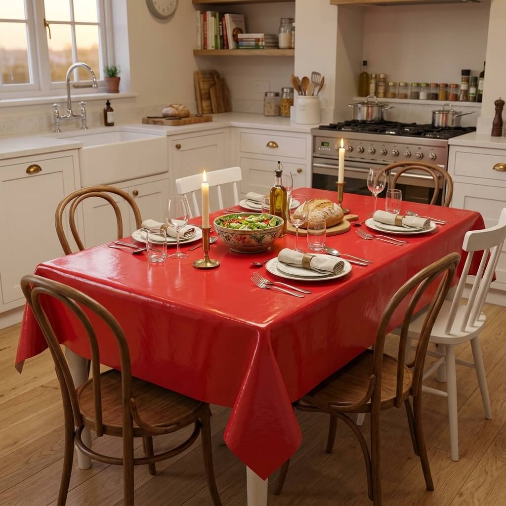 Plain Red PVC Vinyl Wipe Clean Tablecloth