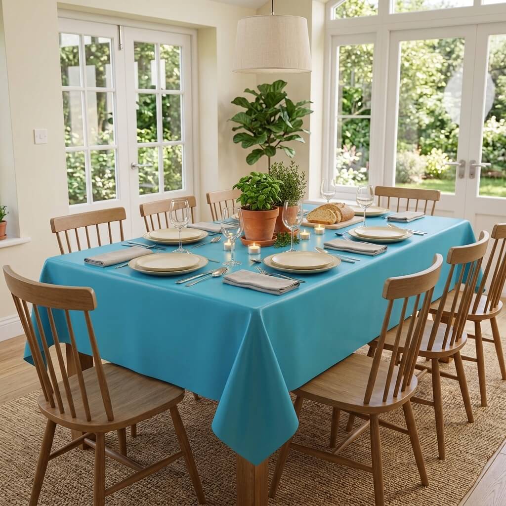 Plain Turquoise PVC Wipe Clean Tablecloth