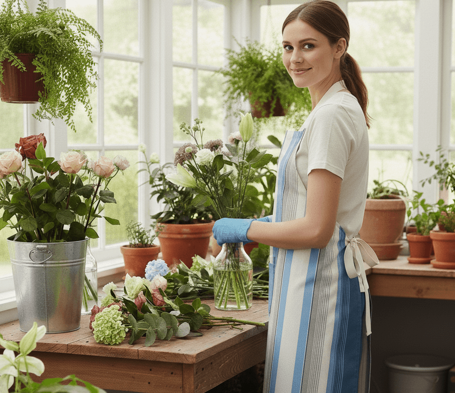 Woolacombe Sky Blue Stripe Apron Water Repellent Wipe Clean