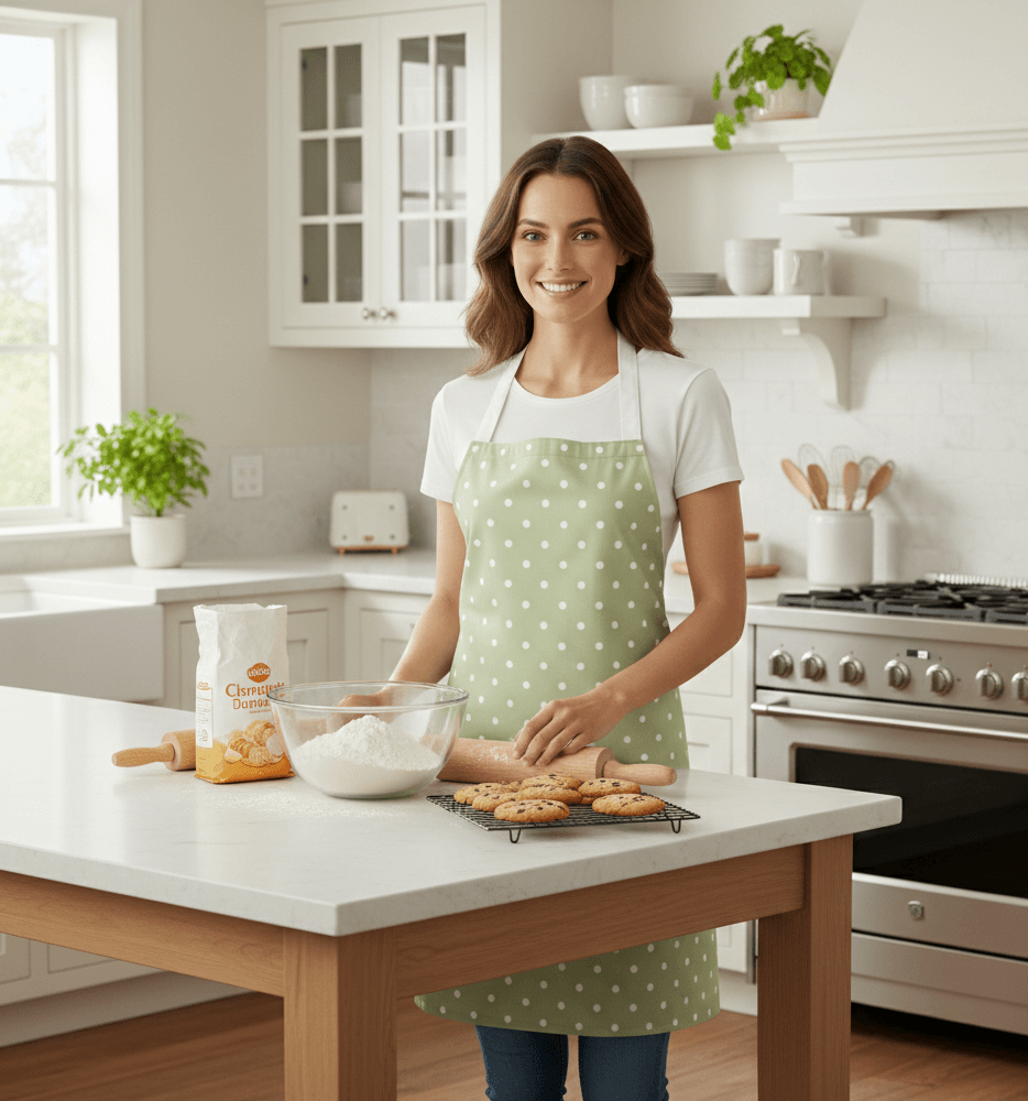 Dotty Sage Gren Polka Dot Oilcloth Wipe Clean Apron