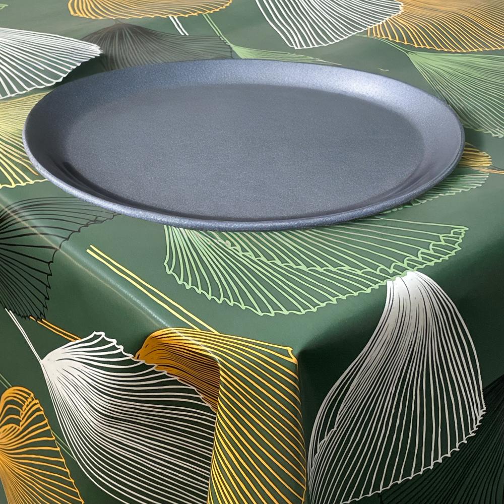 Ginko Leaves Green 20 Metre Roll PVC Vinyl Tablecloth Roll