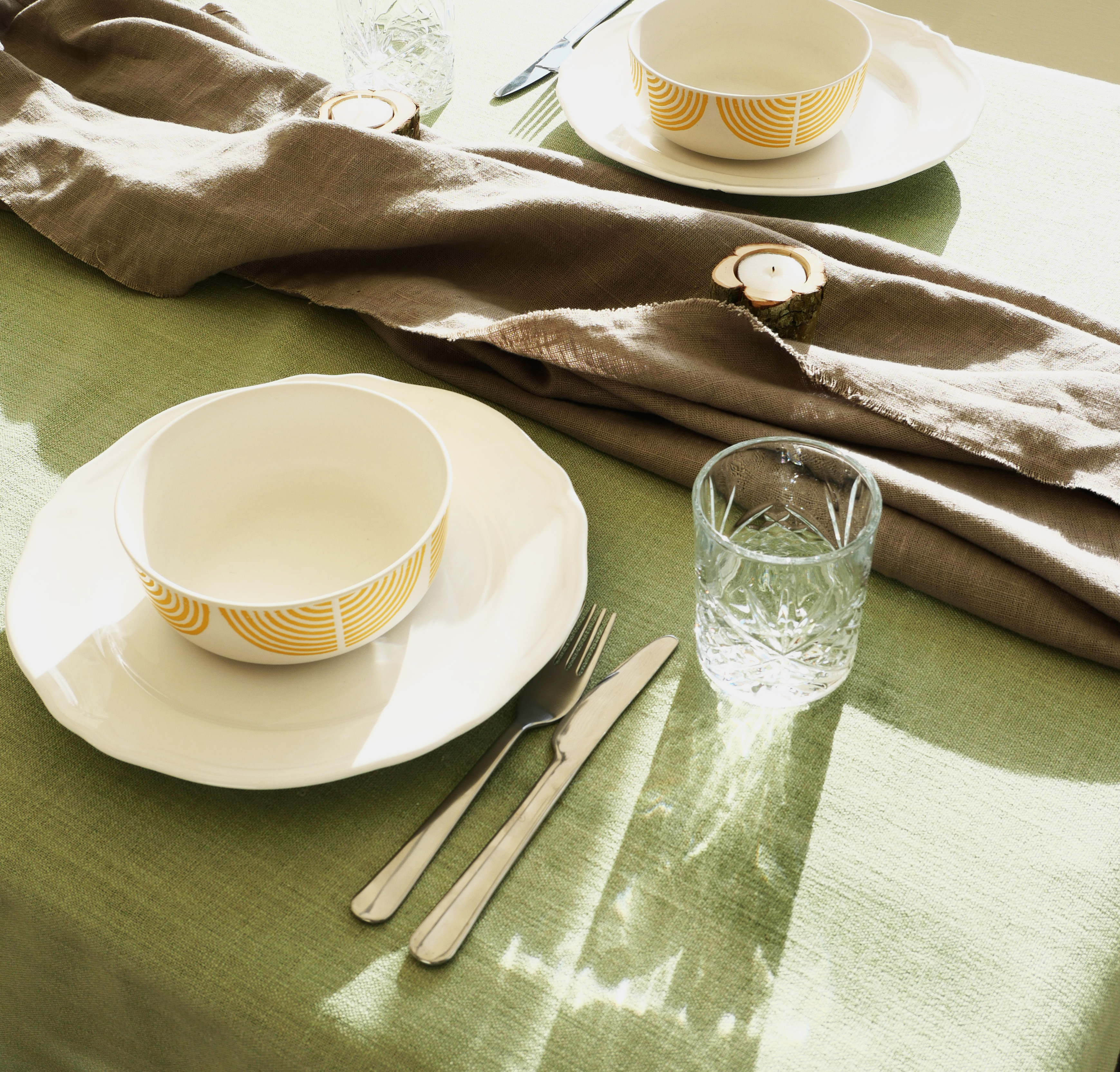 100% Linen Plain Sage Green Fabric Tablecloth