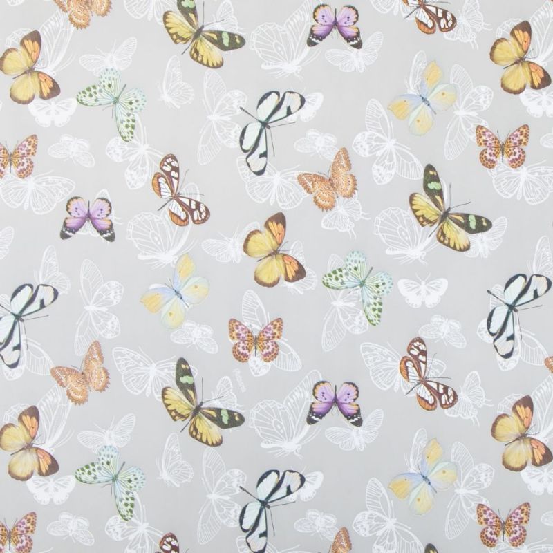 Grey Multi Butterflies 20 Metre Roll PVC Vinyl Tablecloth Roll