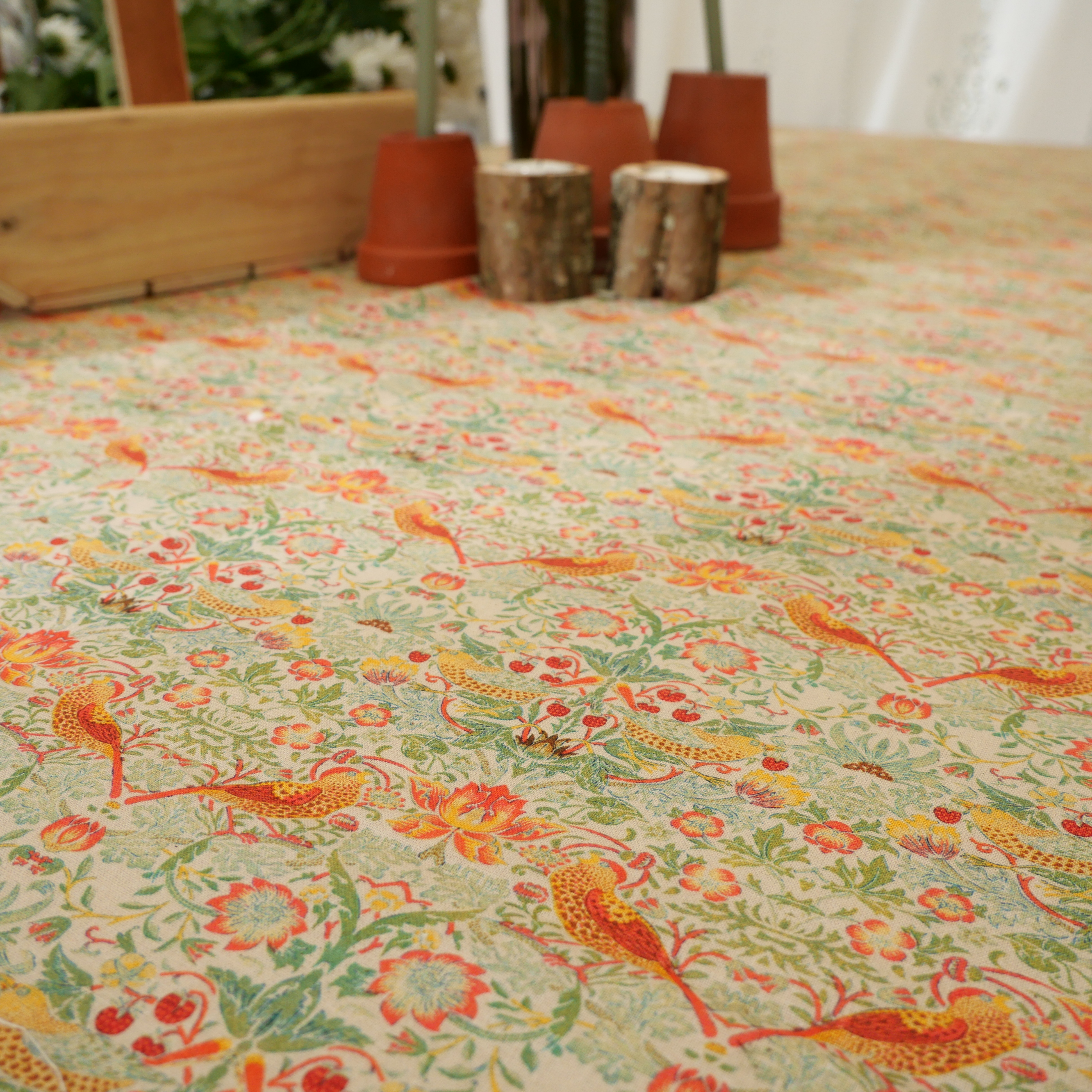 William Morris Strawberry Thief Rose 100% Cotton Lightweight Fabric Tablecloth