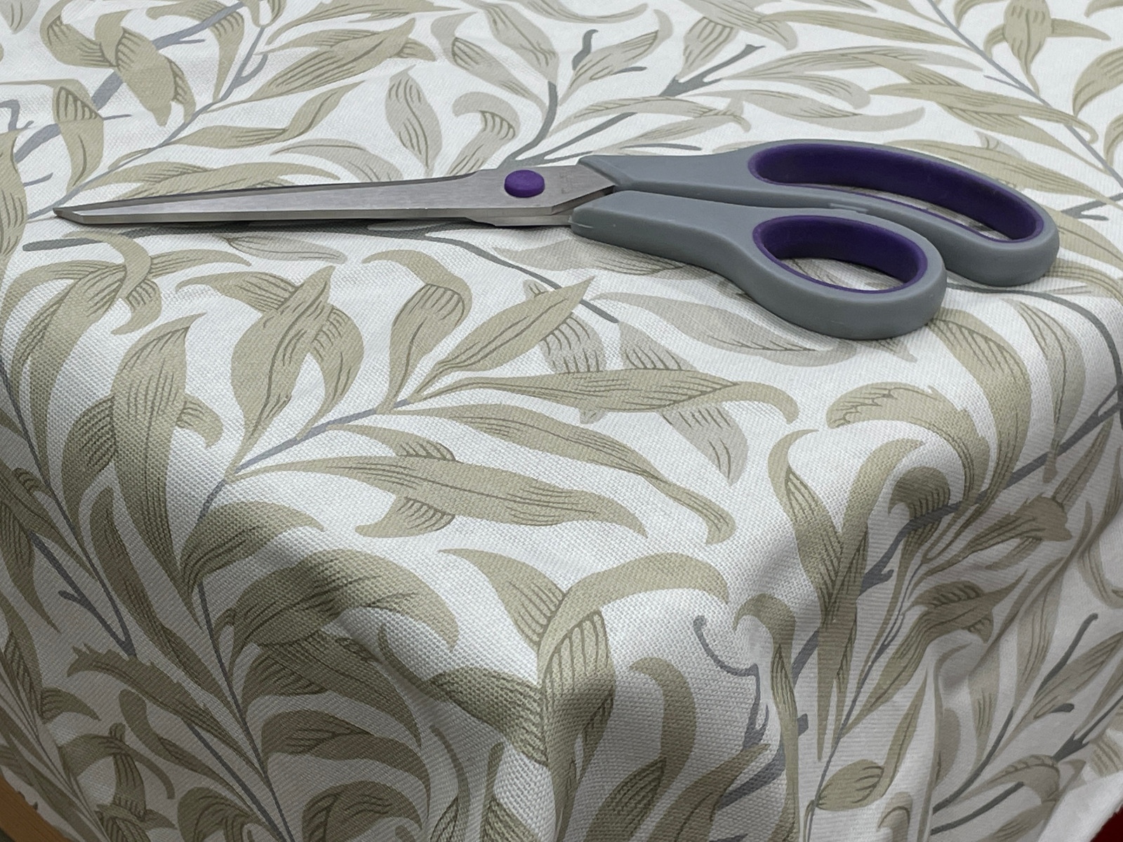 William Morris Willow Boughs in Linen/Taupe WITH BIAS BINDING HEMMED EDGING Matte Finish Wipe Clean Oilcloth Tablecloth