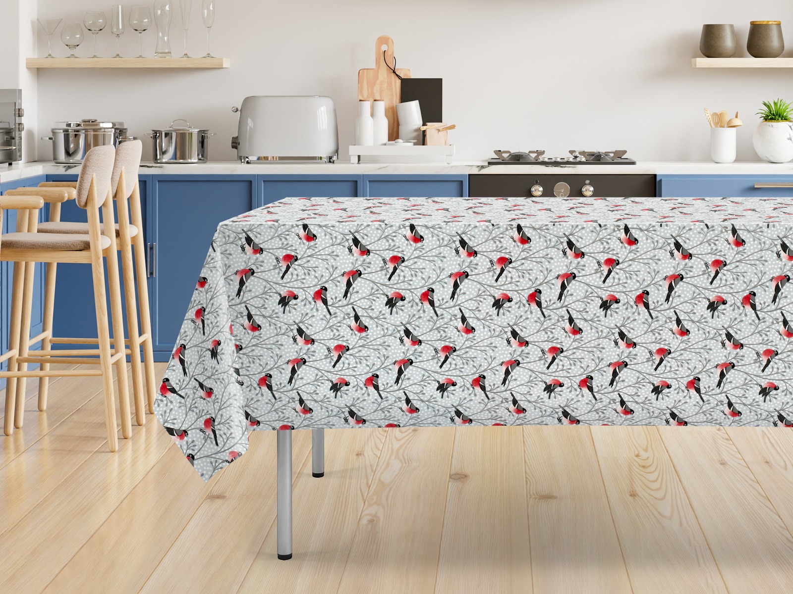 Beige and Grey Robins Wipe Clean PVC Vinyl Tablecloth (LOW STOCK)