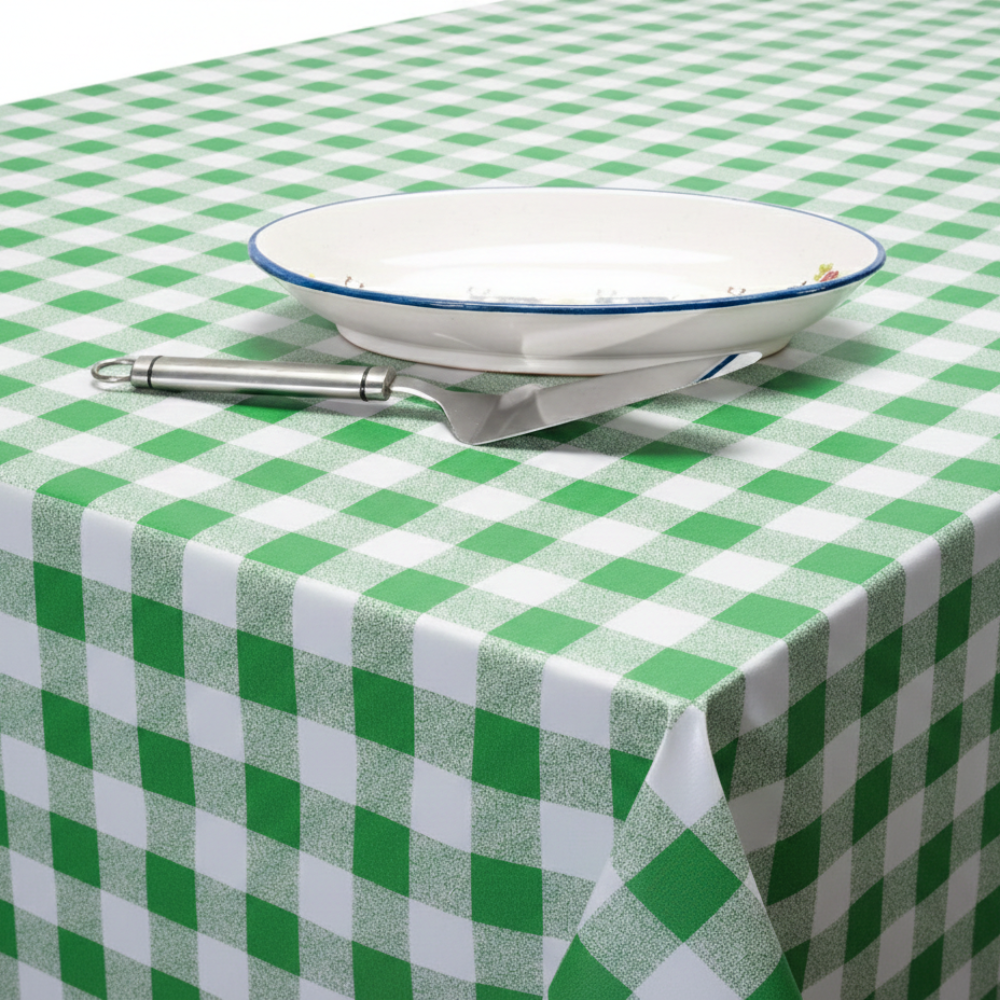 Green and White Gingham PVC Vinyl Wipe Clean Tablecloth