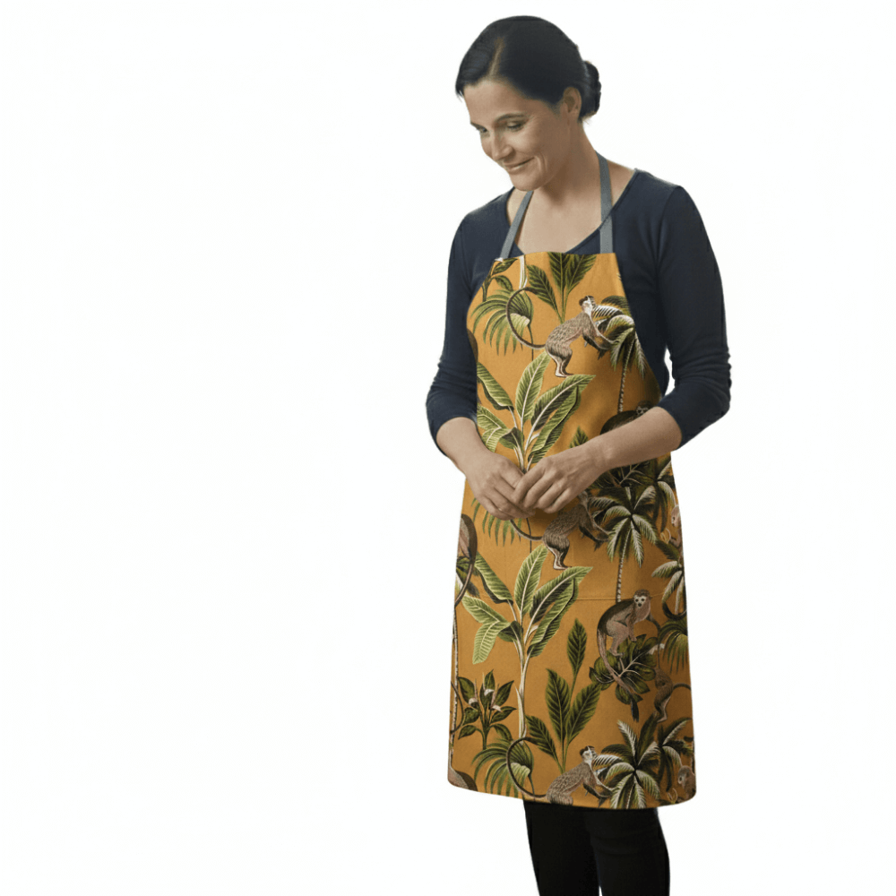 Ochre Yellow Tropical Monkeys Adult or Child Oilcloth Wipe Clean Apron