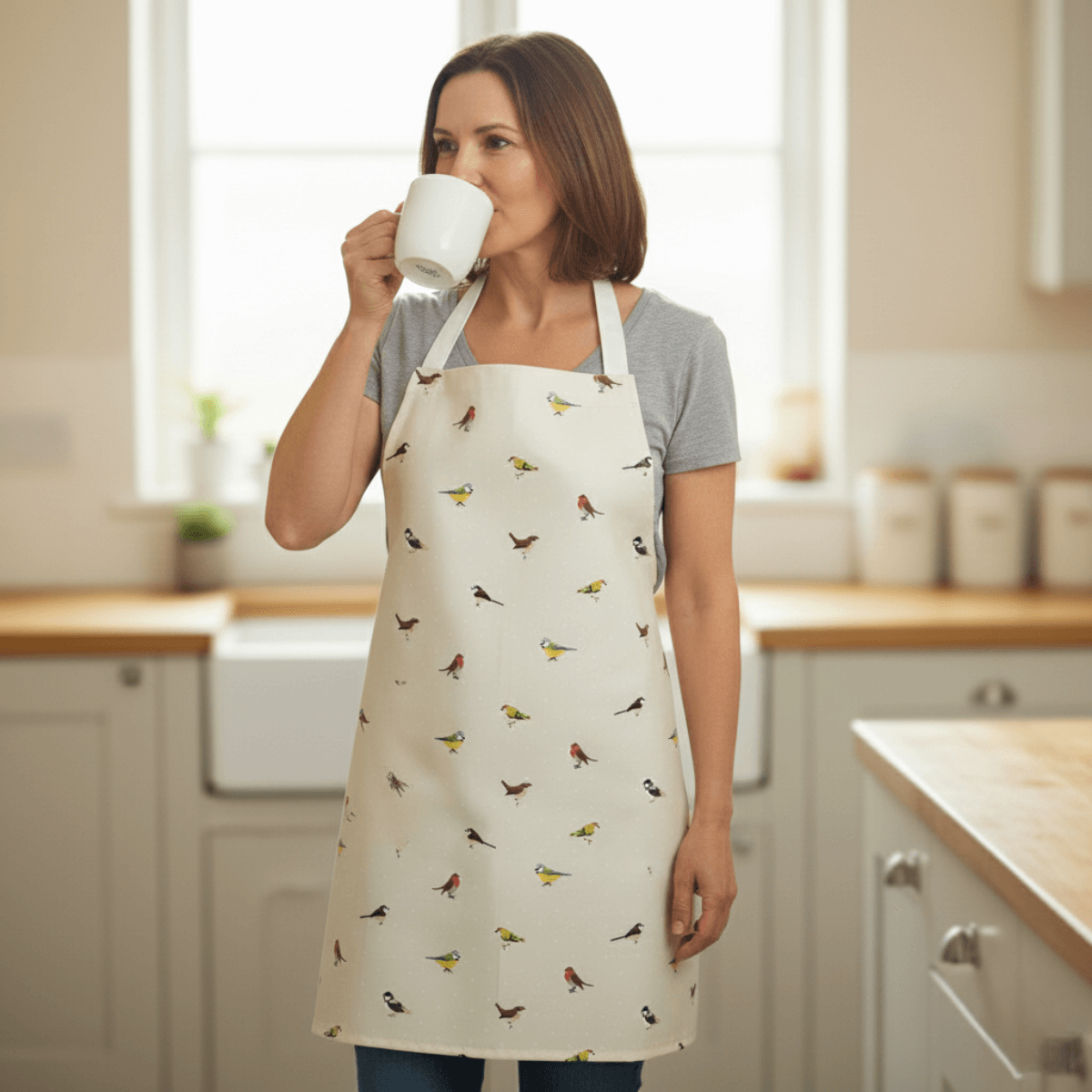 Beige Multi Birds Oilcloth Apron