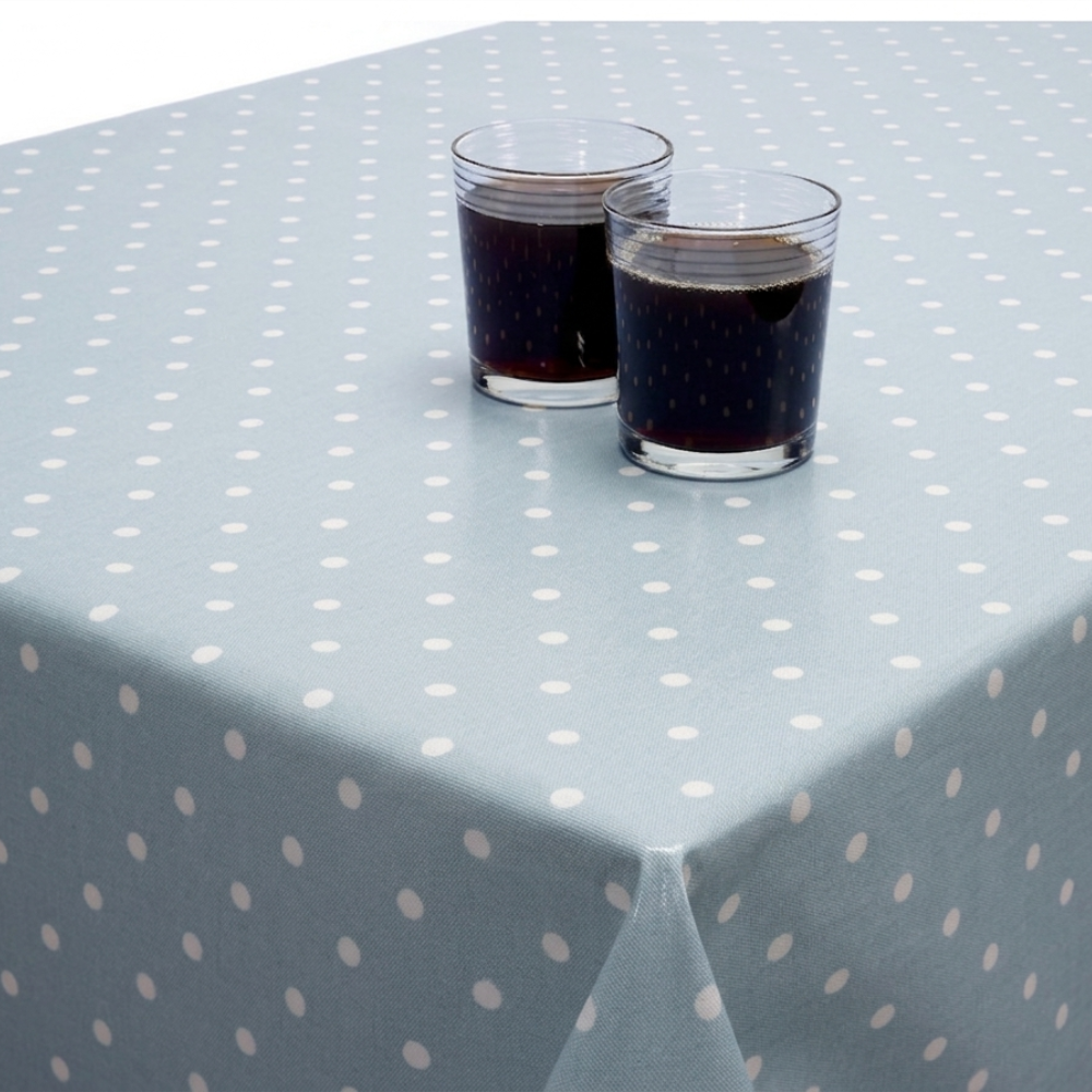Dotty Azure Blue Polka Dot Oilcloth Wipe Clean Tablecloth