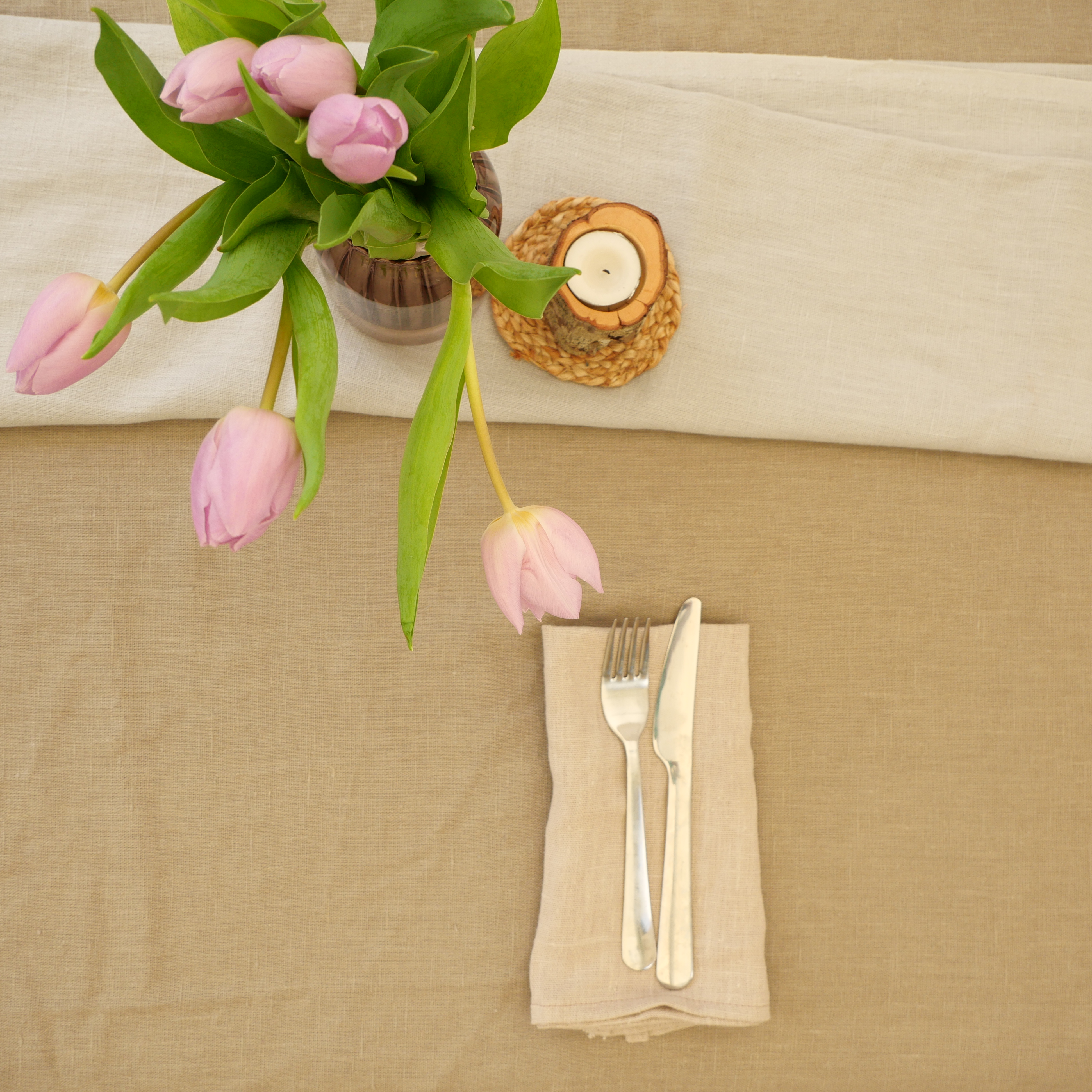 100% Linen Natural Stone Fabric Tablecloth
