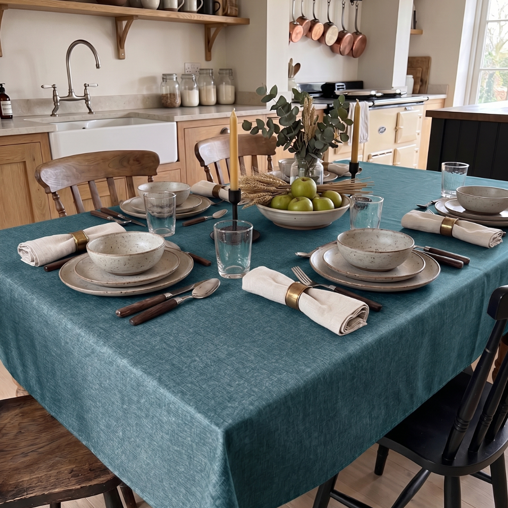 Plain Teal Matte Finish Oilcloth Wipe Clean Tablecloth