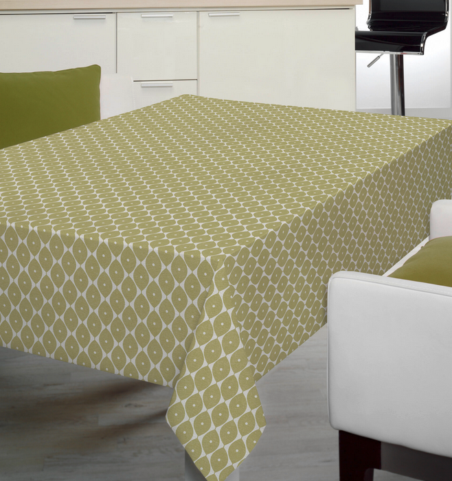 Sage Green Geometric Ovals PVC Vinyl Wipe Clean Tablecloth