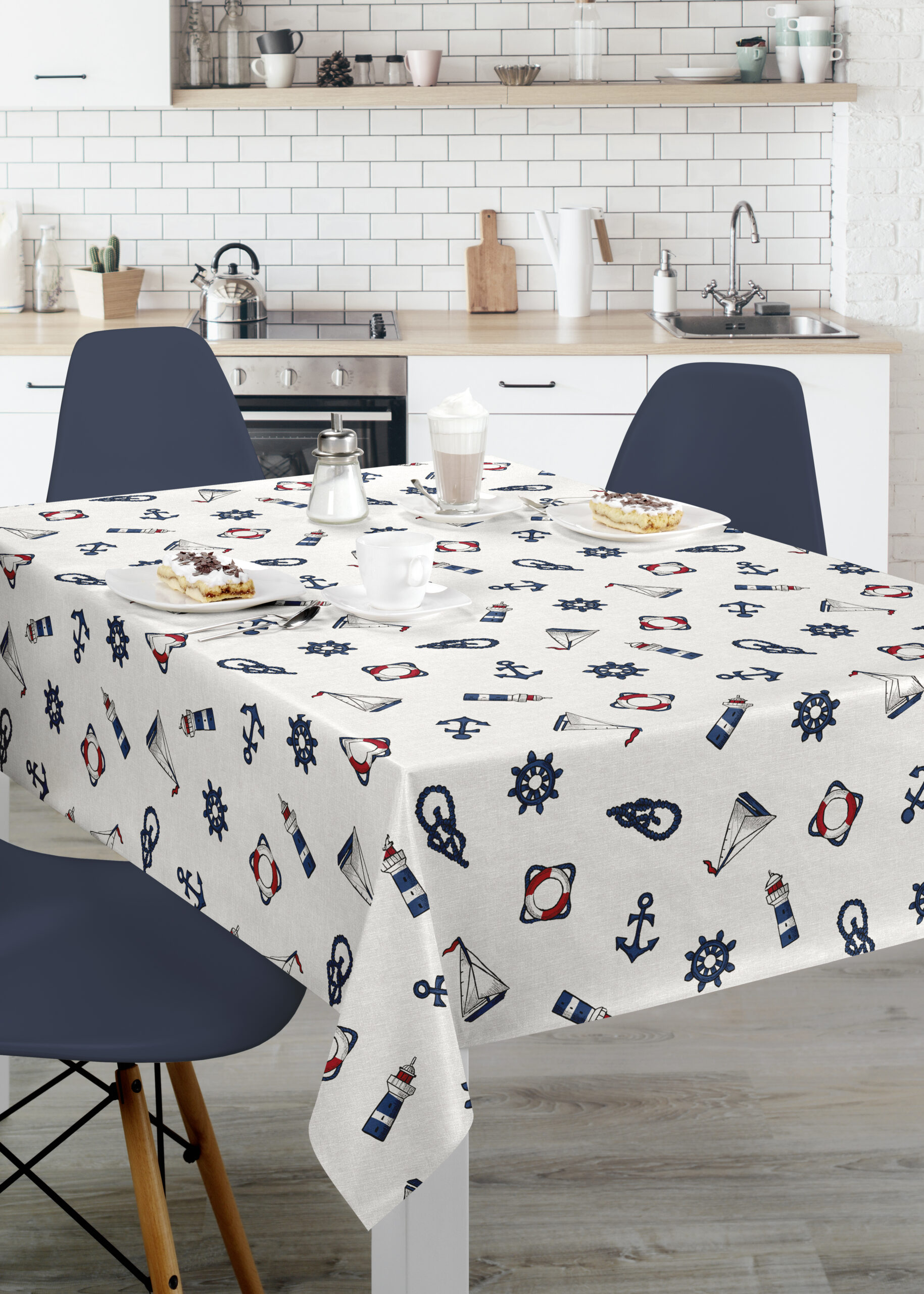 Seaside Anchors and Boats PVC Vinyl Wipe Clean Tablecloth