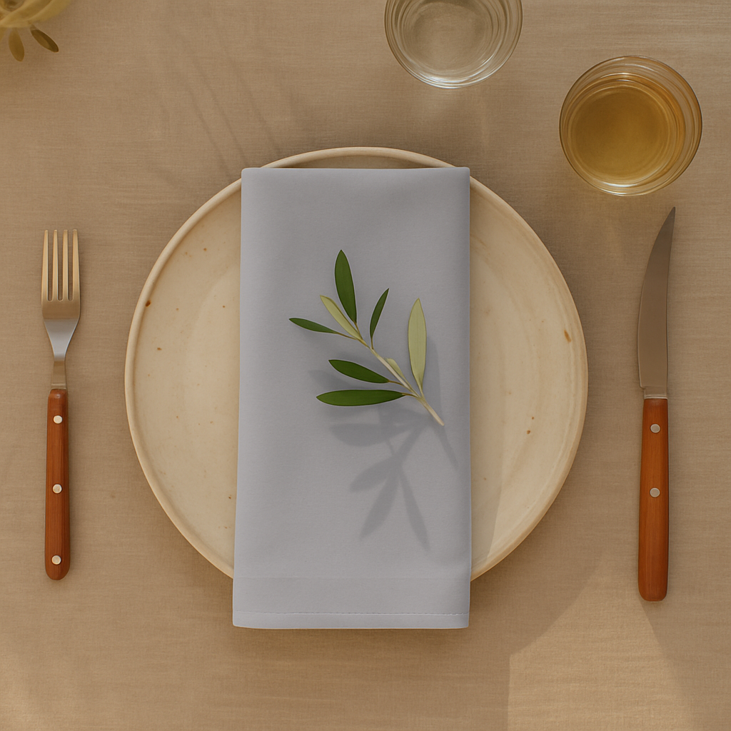 Plain Silver 100% Fabric Napkin Set