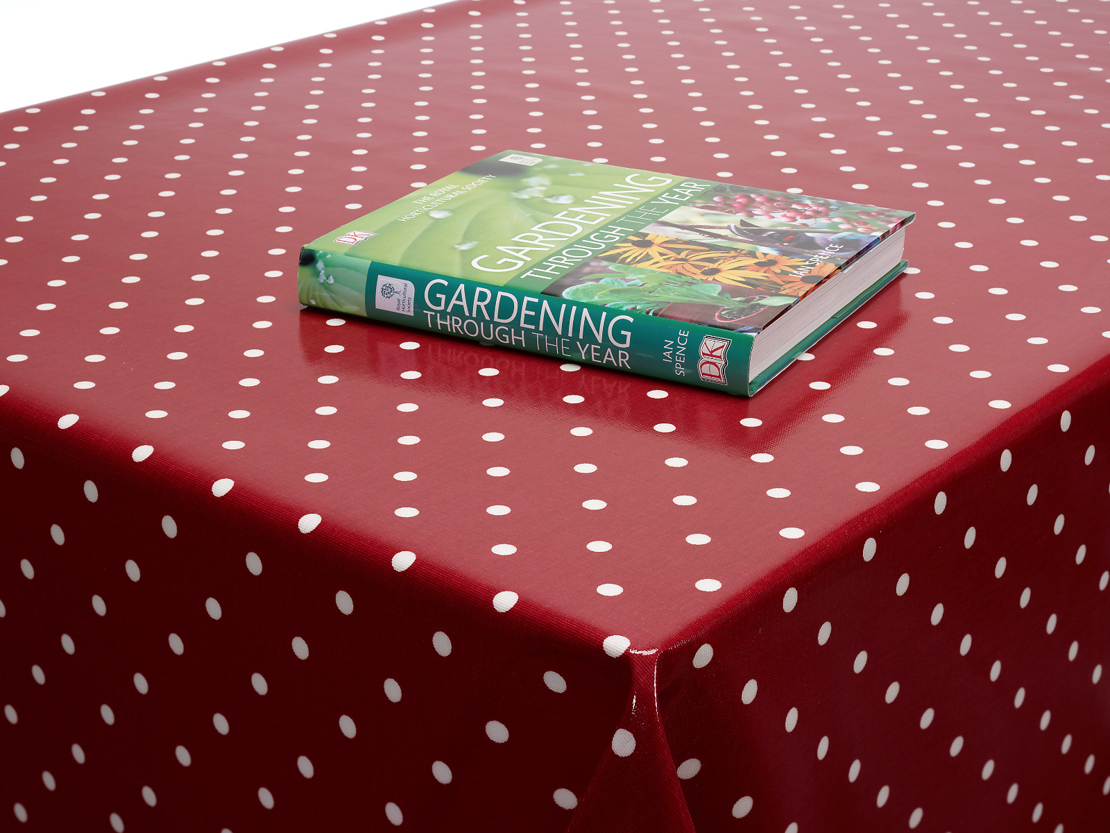 Dotty Red Polka Dot Oilcloth WITH BIAS-BINDING HEMMED EDGING Wipe Clean Tablecloth