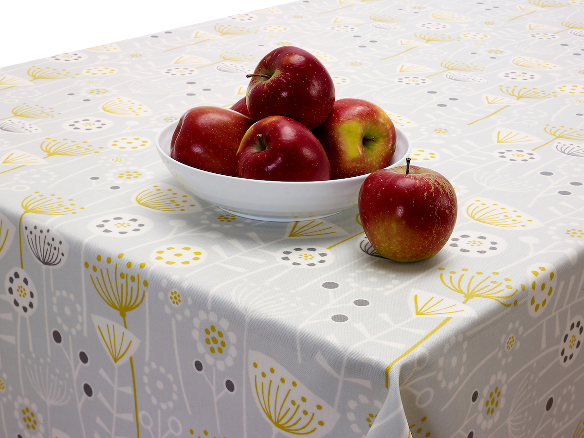 Bergen Grey Floral Scandinavian Matt Finish Oilcloth WITH BIAS-BINDING HEMMED EDGING Wipe Clean Tablecloth