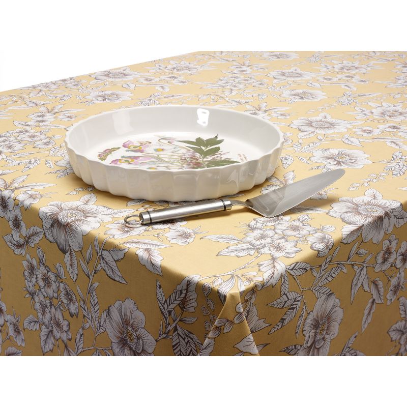 Ochre Traditional Floral 20 Metre Roll PVC Vinyl Tablecloth Roll