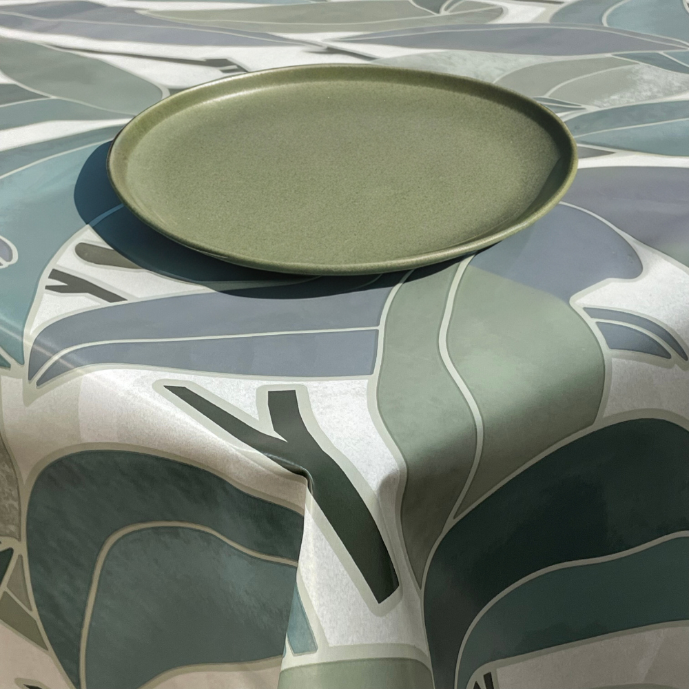 Tropical Leaves Green 20 Metre Roll PVC Vinyl Tablecloth Roll